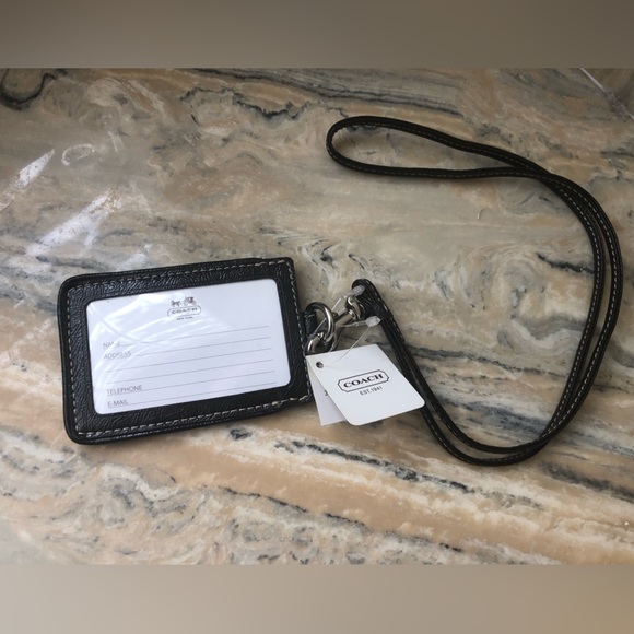 NWT Coach Id Lanyard In Signature Canvas mahogany leather trim - Picture 2 of 3